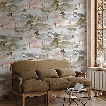 Galerie Wallcoverings Product Code 35785 - Boho Fine Linen Wallpaper Collection - Green, Blue, Red Colours -  